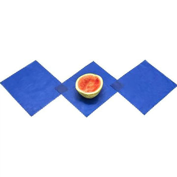 Three blue etee sustainable beeswax food wraps