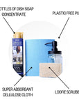 Kit de liquide vaisselle sans parfum - Liquide vaisselle sans parfum, chiffon en cellulose, éponge à récurer et distributeur pour verres