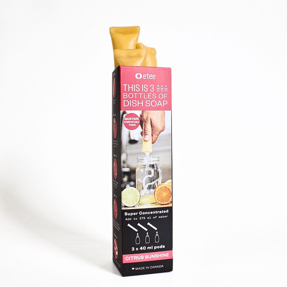 Box of three beeswax tubes filled with concentrated citrus dish soap