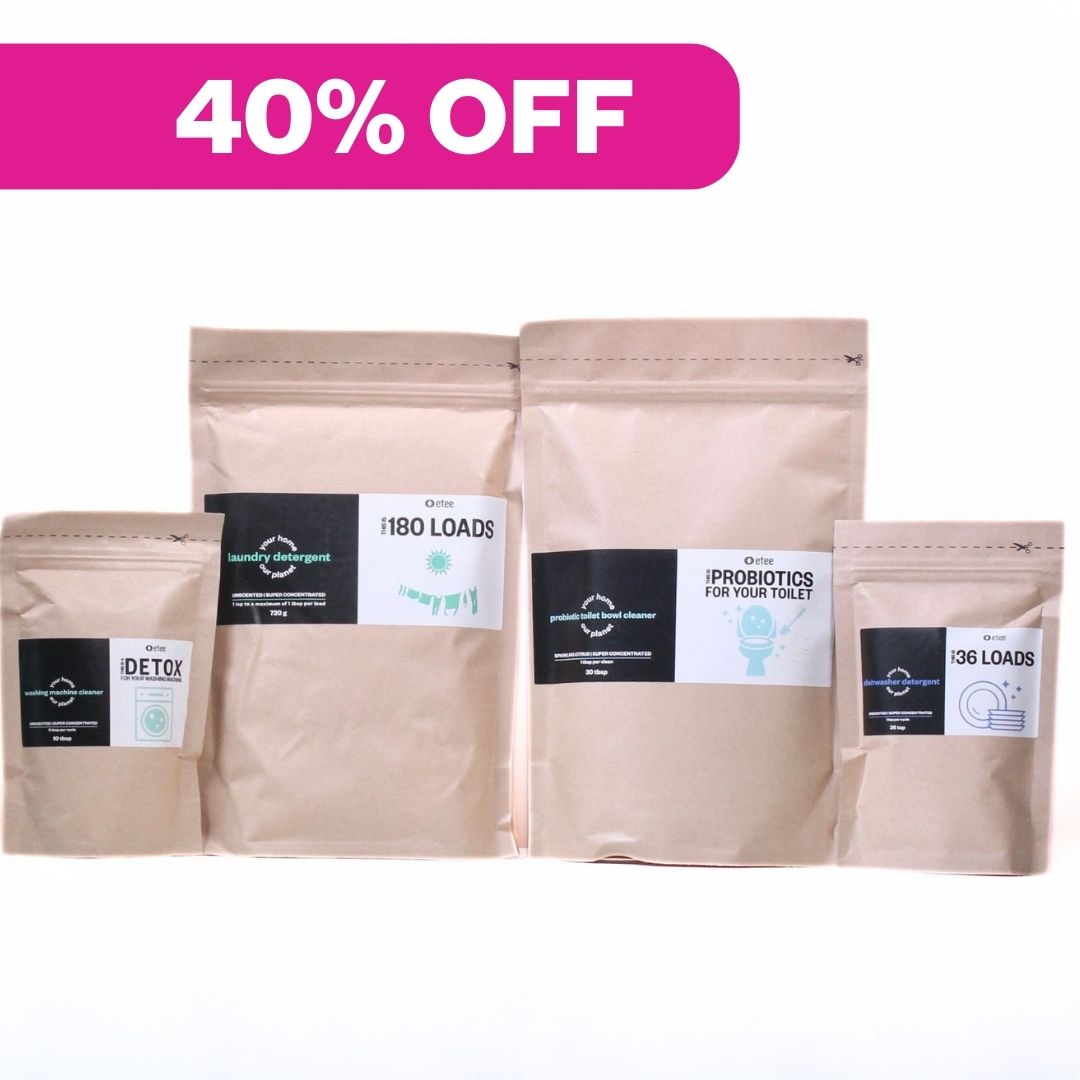 Ensemble de poudres concentrées ULTIMATE - Lessive, liquide vaisselle, nettoyant probiotique pour cuvette de toilettes et nettoyant ultra pour lave-linge