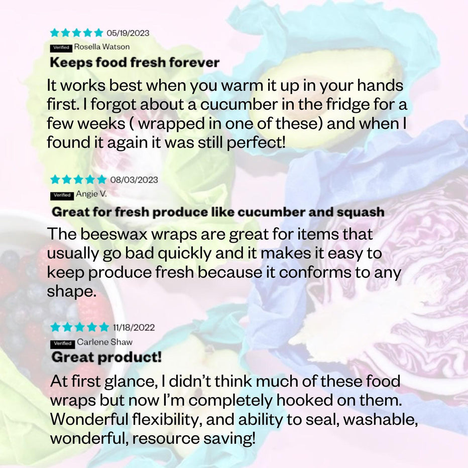 Beeswax Food Wrap Sampler - 2 small Wraps, 2 Medium Wraps, 1 Large Wra ...