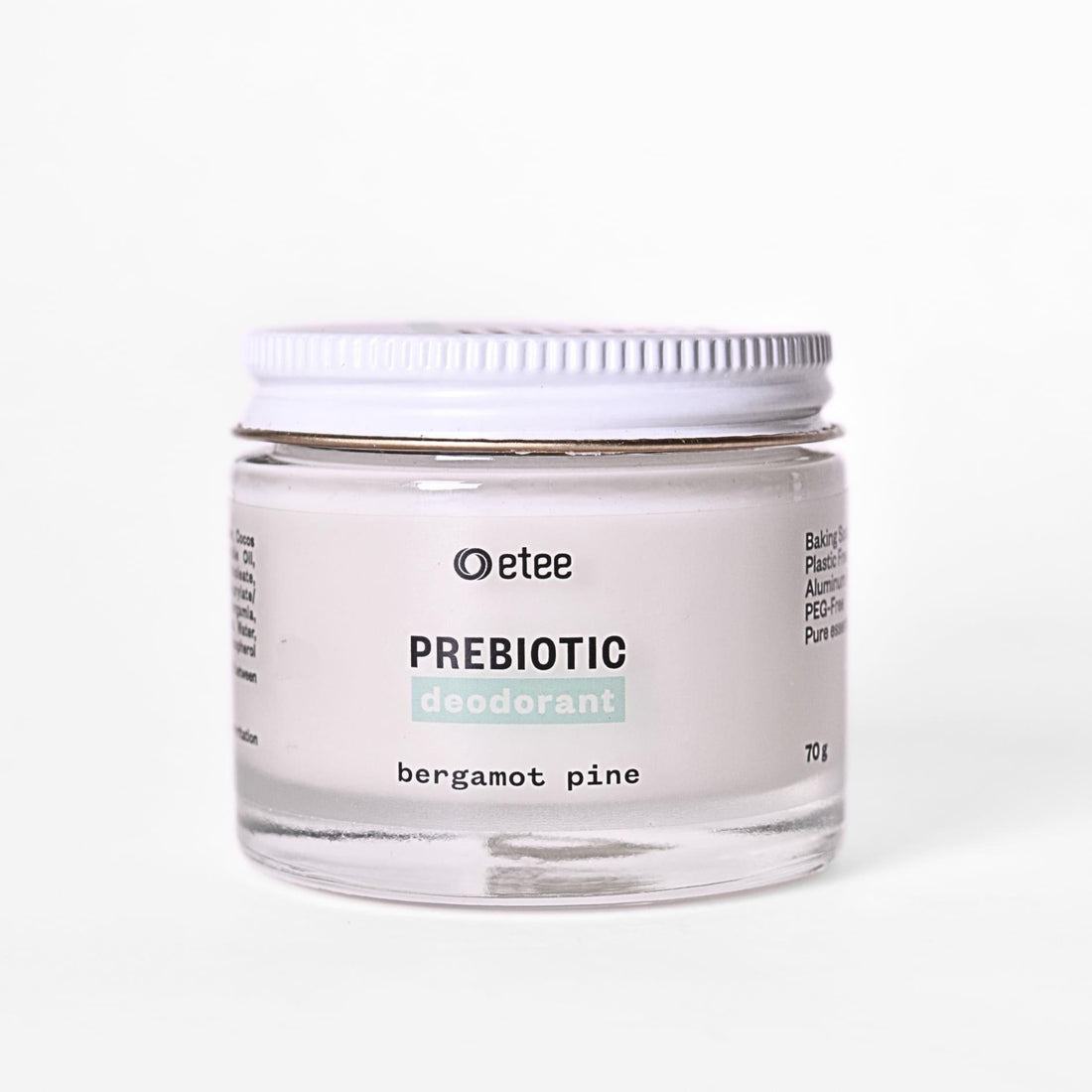 etee prebiotic deodorant in 'bergamot pine' scent on white background