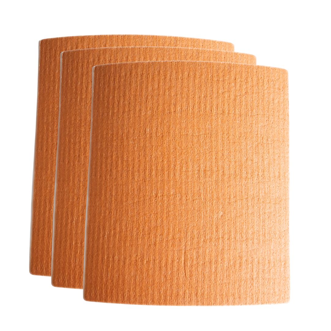 Three layered orange cellulose cloths (reusable paper towel)