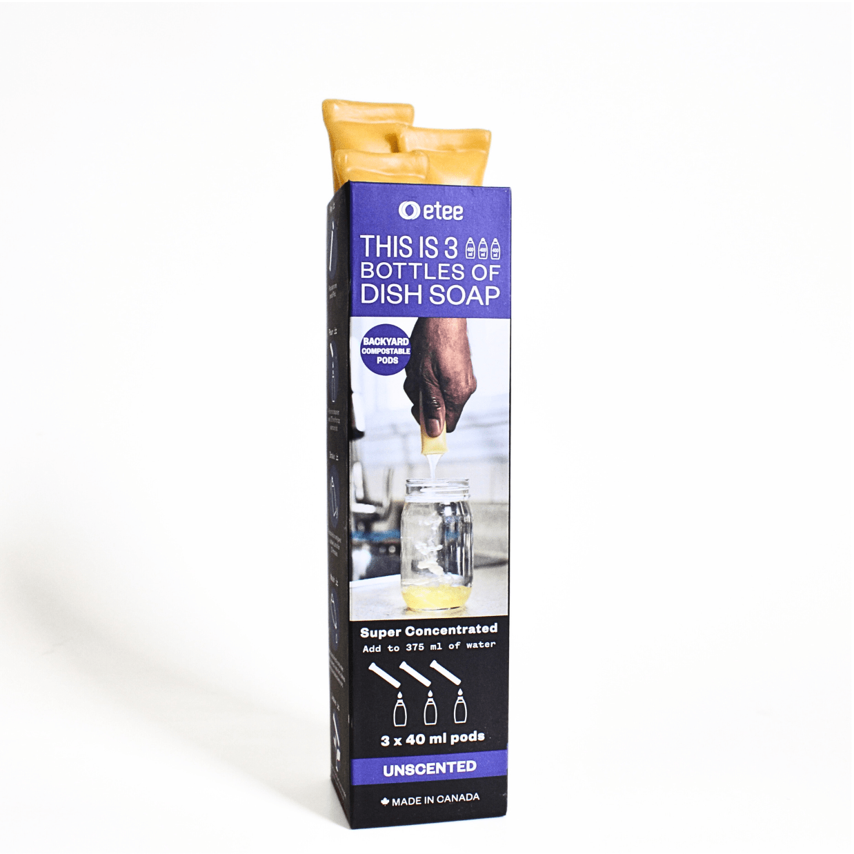 Box of three beeswax tubes filled with concentrated unscented dish soap