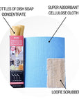 Citrus Liquid Dish Cleaning Essentials - Citrus Dish Soap, Cellulose Cloth, Loofie Scrubber