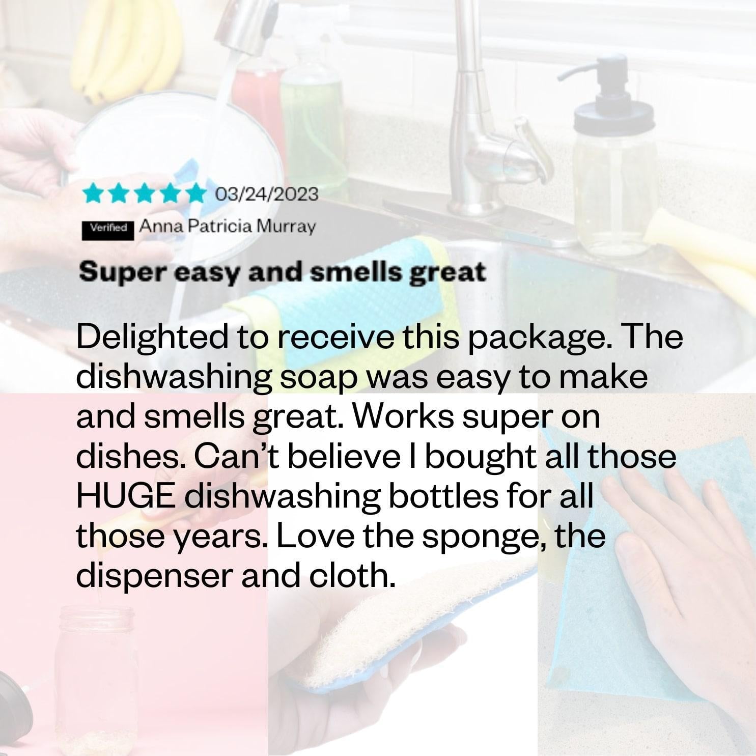 Kit vaisselle Lavande Citron Vert - Liquide vaisselle Lavande Citron Vert, chiffon en cellulose, éponge à récurer et distributeur de verres