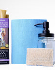 Kit vaisselle Lavande Citron Vert - Liquide vaisselle Lavande Citron Vert, chiffon en cellulose, éponge à récurer et distributeur de verres