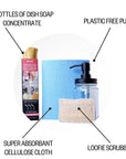 Kit vaisselle aux agrumes - Liquide vaisselle aux agrumes, chiffon en cellulose, éponge à récurer et distributeur pour verres