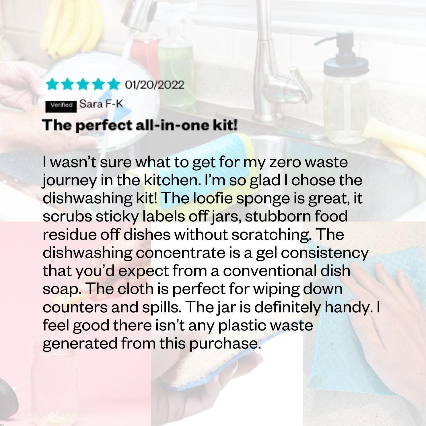 Kit vaisselle aux agrumes - Liquide vaisselle aux agrumes, chiffon en cellulose, éponge à récurer et distributeur pour verres